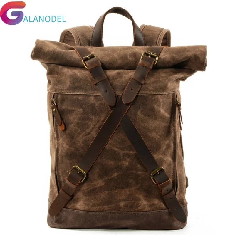 

Backpacks New Luxury Vintage Canvas M269 for Men Oil Wax Canvas Leather Travel Backpack Large Waterproof Daypacks Retro Bagpack