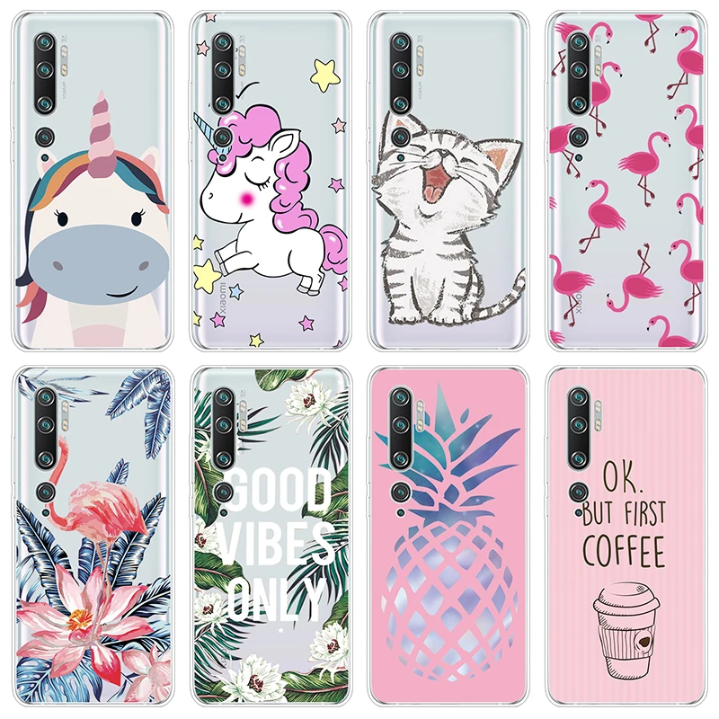 

Cover Phone Case For Xiaomi Mi Note 10 6.47 inch Unicorn Flamingo Cute For Funda Xiaomi Mi Note 10 Case Silicone Clear TPU Girl