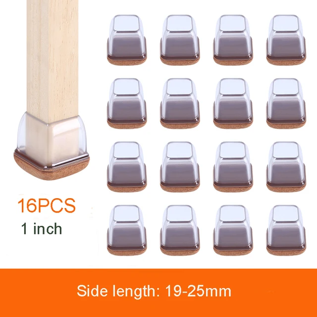 Transparent Table Chair Leg Protectors Caps Round Square for Furniture Foot Legs Cover Floor Protector with Wrapped Felt Bottom Fit leg side 19-25mm