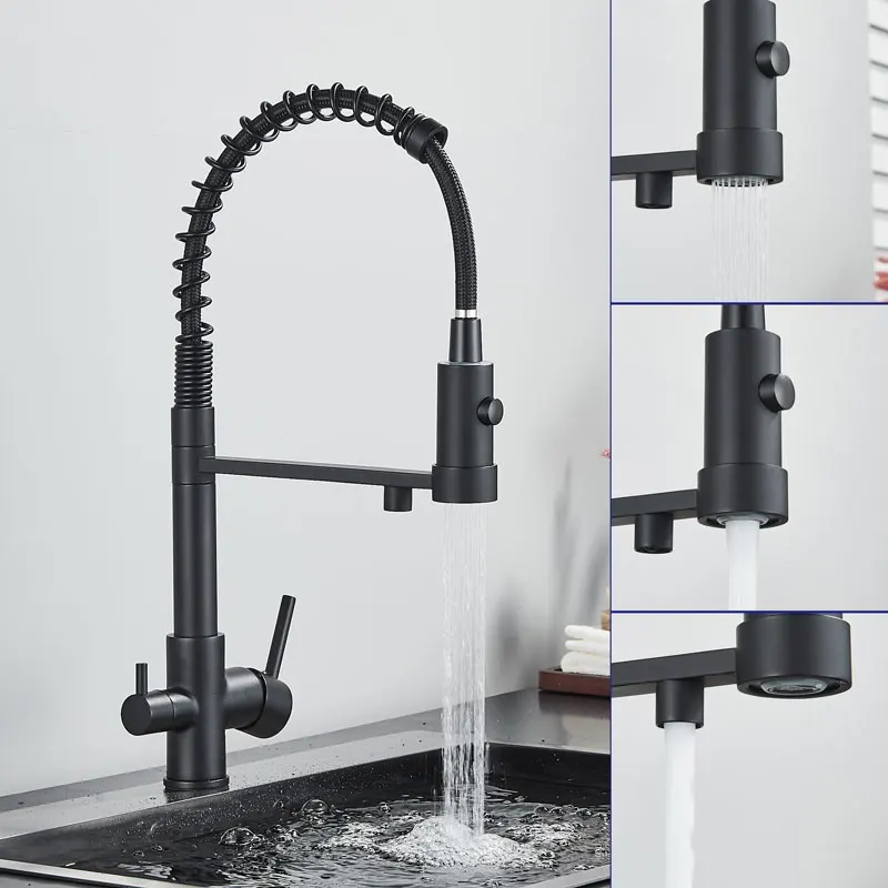 paper towel holder wall mount Black or Chrome Purified Kitchen Faucet Deck Mount Hot Cold Mixer Crane Tap Rotation Spray Stream Mode Filter Drink Water single kitchen sink