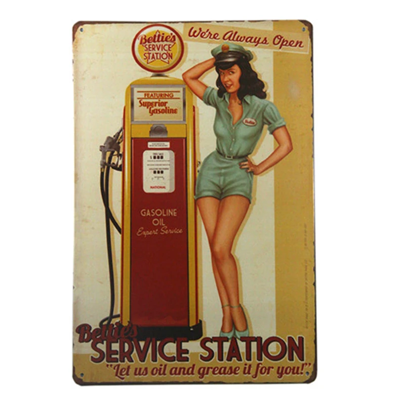 Розовый Полный сервис старинный гараж Pin Up оловянный Плакат Металлический Знак домашний бар паб настенные таблички - Цвет: Розовый