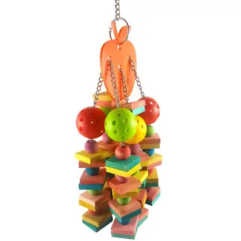

Wooden Block Parrot Chew Strands Toy Bird Climbing Bite Chew Toys with Plastic Balls Funny Cage Swing for Parakeet Cockatiel