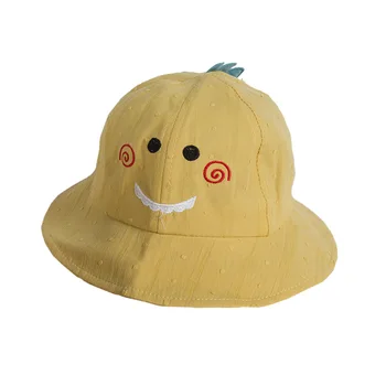 

Smiling Face Baby Bucket Hat 2020 Spring New Toddler Boy Girl Basin Cap Wide Brim Windproof Cap Absorbent Cotton Lining Comfort