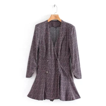 

2020 Spring Women's New V-neck Long Sleeve Folding Breasted Decorative Printing Blazer Short Jumpsuit 02560817032