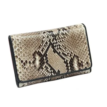 

Authentic Real Python Leather Female Short Trifold Wallet Women Card Holders Exotic Genuine Snakeskin Lady Small Clutch Purse