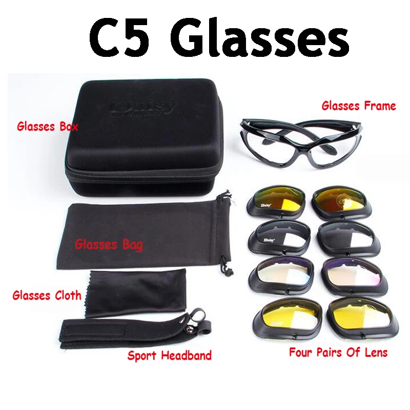 Тактические армейские очки с 4 линзами, мужские военные солнцезащитные очки Daisy C5, очки для страйкбола, очки для велоспорта, мотоцикла, ветрозащитные очки