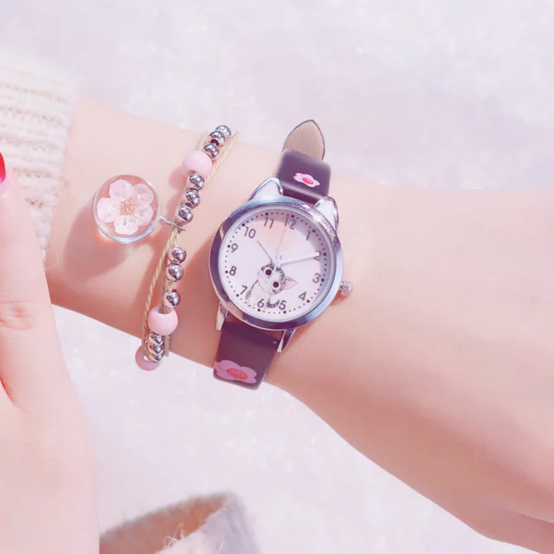 

Lovely Kids Watches Casual Creative Cat Cartoon Dial Design Children's Watch Quartz Waterproof Girls Clock