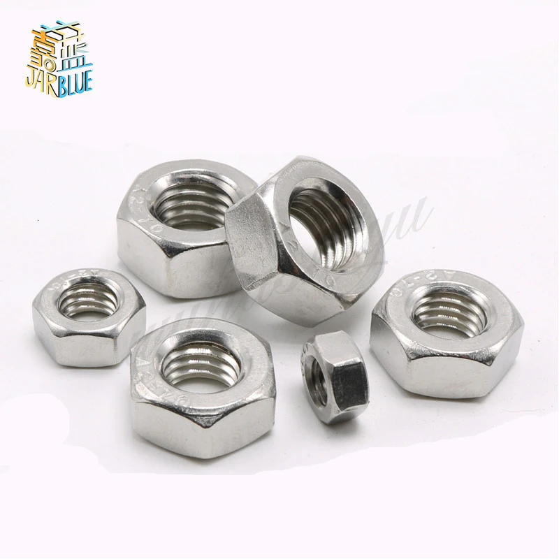 Hexagon Nuts A2 304 Stainless Steel for M1 M1.2 M1.4 M1.6 M2 M2.5 M3 M4 M5 M6 M8 M10 M12 M16 M20 M24 1/50/100pcs