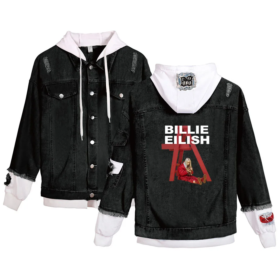 WBDDT Billie Eilish джинсовая куртка для мужчин, длинное пальто, теплая ковбойская популярная джинсовая куртка для певицы, черная модная верхняя одежда для мужчин 4XL