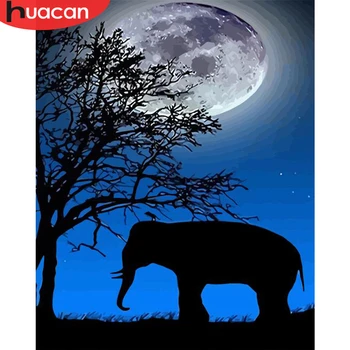 

HUACAN Pictures By Number Elephant Oil Painting Animal Night Hand Painted Acrylic On Canvas Home Decoration Wall Art Pictures
