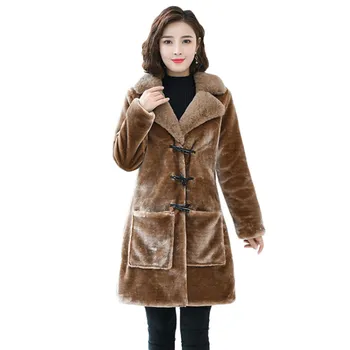 

Faux Fur Coat Women Brown White Gray 5XL Plus Size Loose Wool Fur Jacket 2019 New Winter Fashion Pockets Warmth Clothing LD793
