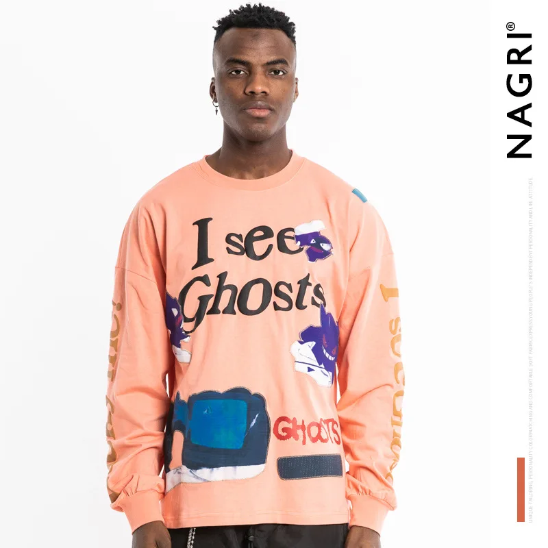 

Nagri Men's Wear Chao Brand Kanye Hide Kanye Heavy Craft Embroidery Limited Long Sleeve Men's T Shirt