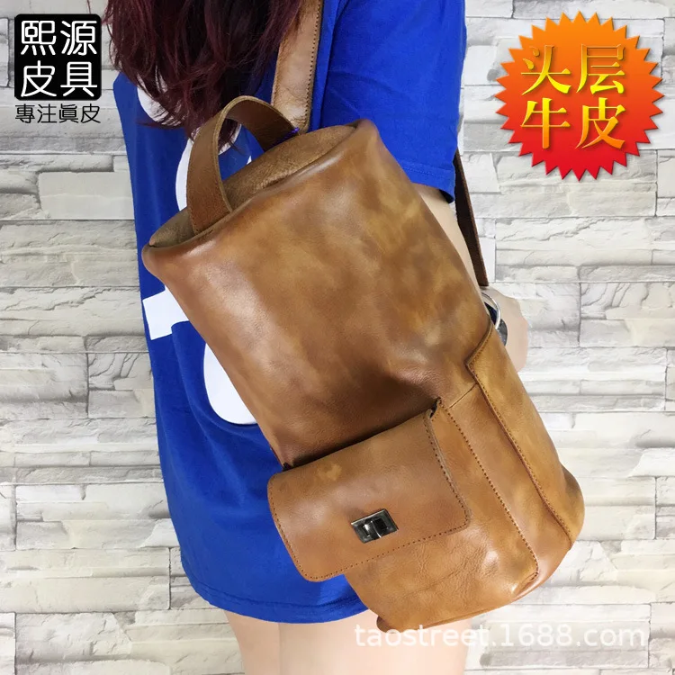 

2019 New Style Guangzhou Full-grain Leather Genuine Leather Retro Casual yuan tong bao Shoulder Bag Cool Rub Color Backpack