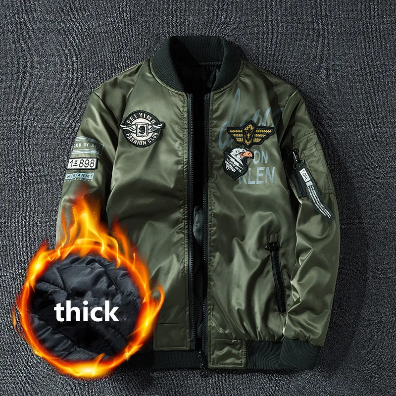 Armygreen thick Зимняя куртка-бомбер, Мужская военная куртка-пилот, модная Двусторонняя мотоциклетная куртка, осенняя Молодежная куртка, большой размер 6XL 7XL - Цвет: Armygreen thick