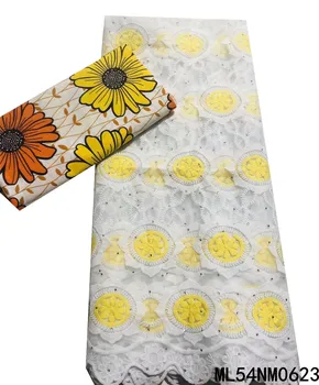 

BEAUTIFICAL wax tissu 3 yards printing 2.5 yards french lace for cloth african fabric for cloth ML54NM0617-25