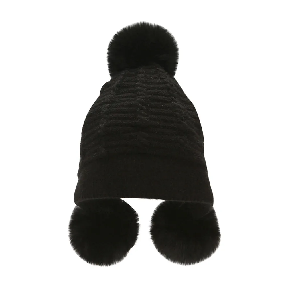 BK Winter Hats for Woman Knitted Solid Cute Warm Hat Girls Female Caps Fashion Collar Plus Wild Thick knit - Цвет: BK