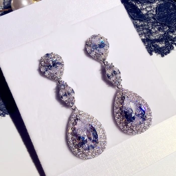 

S925 Sterling Silver Color High Quality Long Stud Earrings with Bling Zircon Stone for Women Korean Earrings Fashion Jewelry