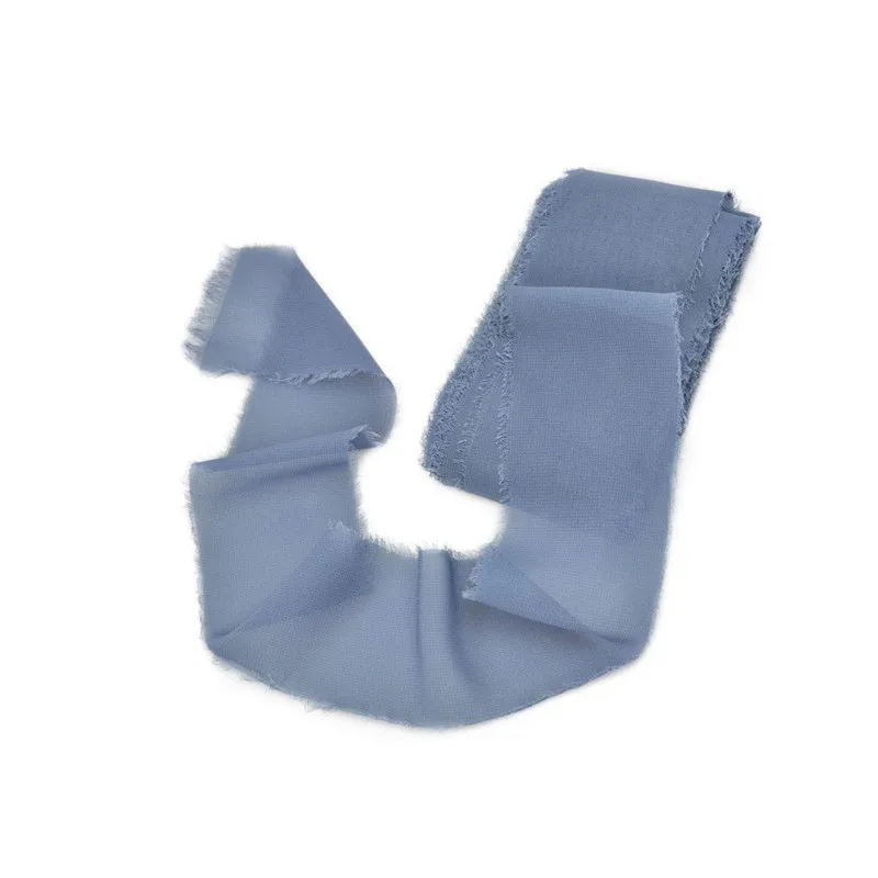Dusty Blue 7,5 см x 5,5 м Ручной Работы Потертый шифоновый букет оберточная лента для подарков Бахрома Край ленты Свадебные приглашения плоский реквизит Рождество - Цвет: Dusty Blue