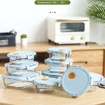 

Lunch Box with Compartment Leakproof Food Container Microwave Lunch Box Kitchen Meal Preparation Food Storage Blue Glass