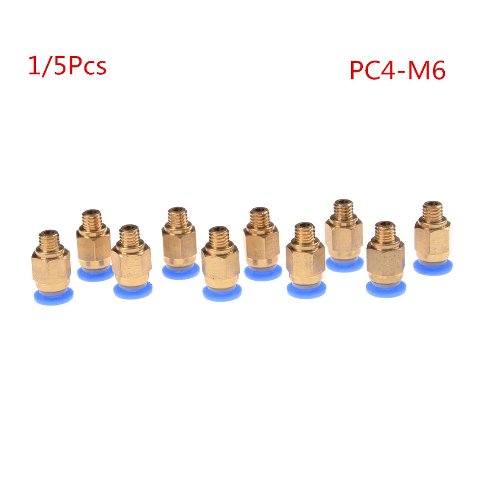 5/1pcs Pneumatic Straight Connector Brass Part For MK8 OD 4mm 6mm Tube Filament M6 Feed Fitting Coupler 3D Printers Parts PC4-M6 |