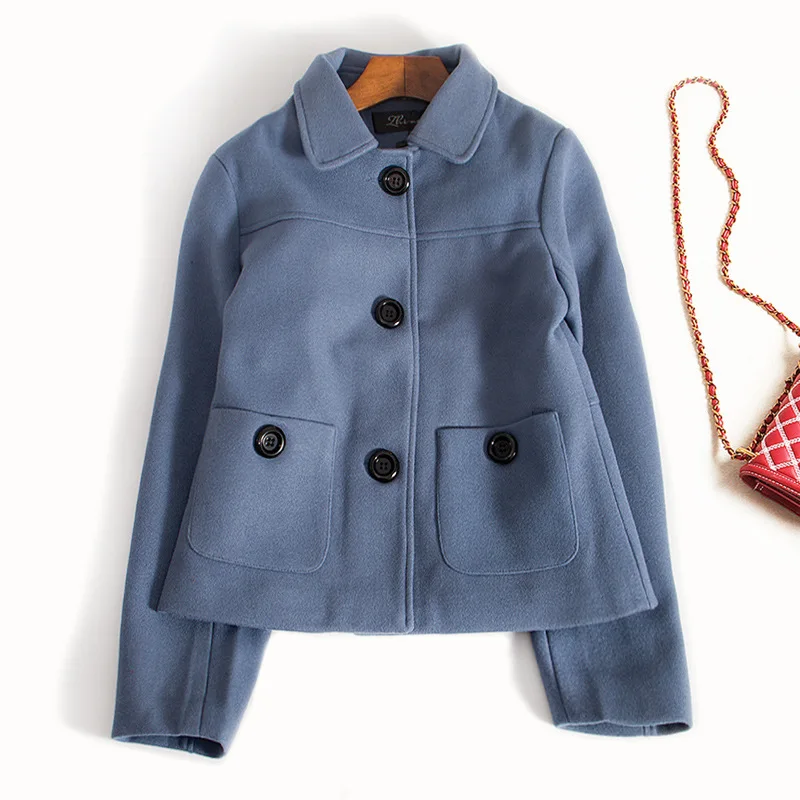 grey blue Осенняя женская зимняя одежда Короткое шерстяное пальто повседневные шерстяные пальто Классические однобортные куртки элегантное Полушерстяное пальто - Цвет: grey blue