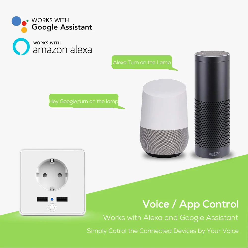 Голосовое управление wifi умная розетка ЕС вилка работает для Amazon Alexa/Google Assistant Whit 2 дополнительных usb порта