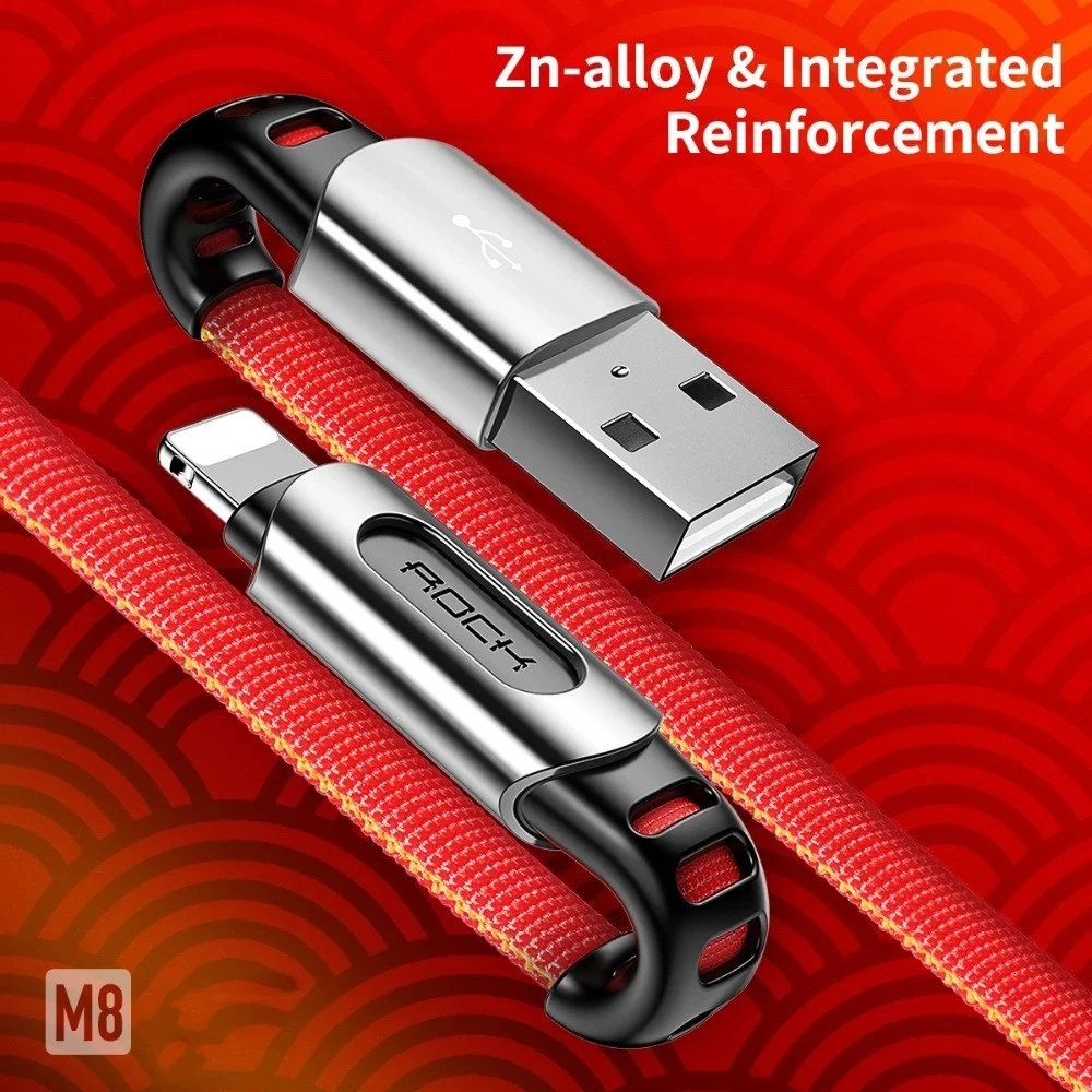 ROCK USB кабель для iphone 2.1A кабель для быстрой зарядки для игр провод 180 градусов u-образный плетеный шнур для синхронизации данных для iphone 11pro x 8 7 6