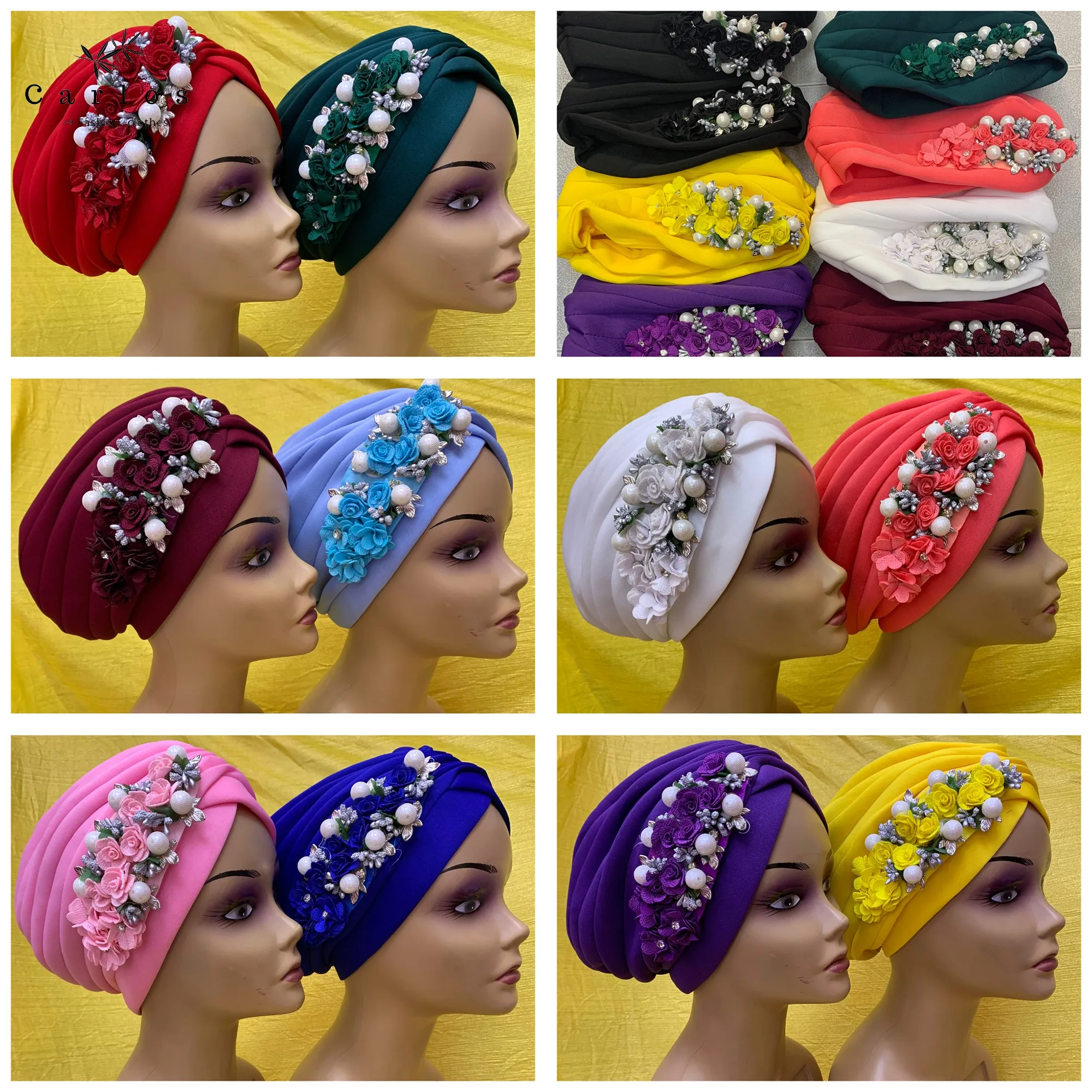 

12pcs Newest Elegant Turban Hats Women Cap Beaded For India Hat Scarfs Head Wrap Headband Girl Hair Accessories Lady Ca-66