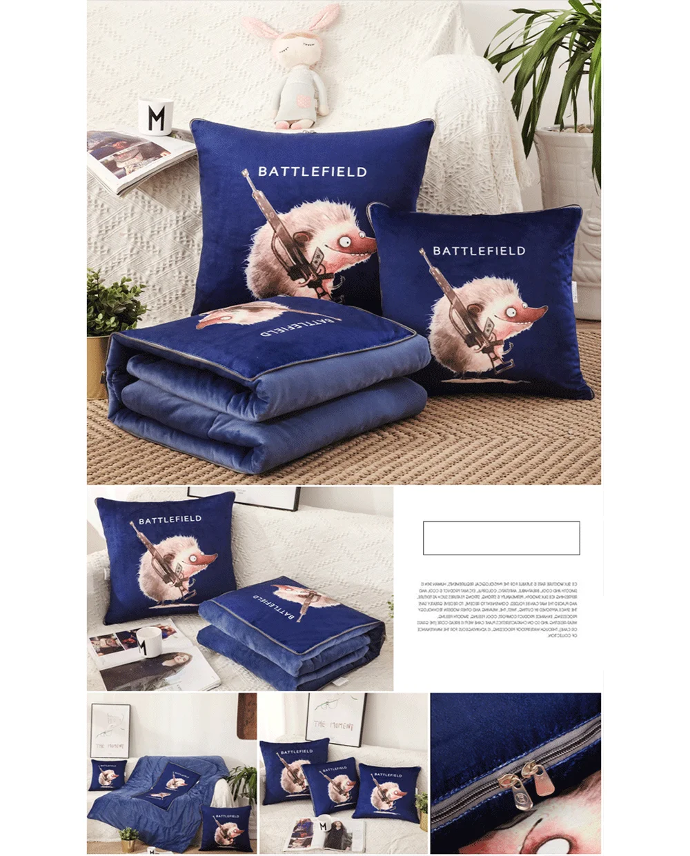 Animal Plush Washable 3D Multi-function Pillow Quilt Four Seasons Universal Big Code Skin Affinity Comfortable Sofa Pillow