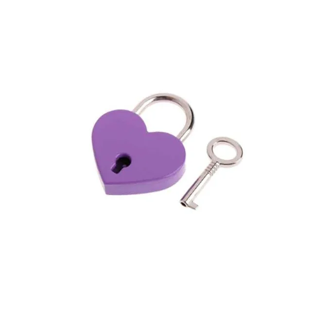 Purple В форме сердца старинный старый античный стиль Мини архаизмы навесные замки ключ замок с ключом - Цвет: Purple