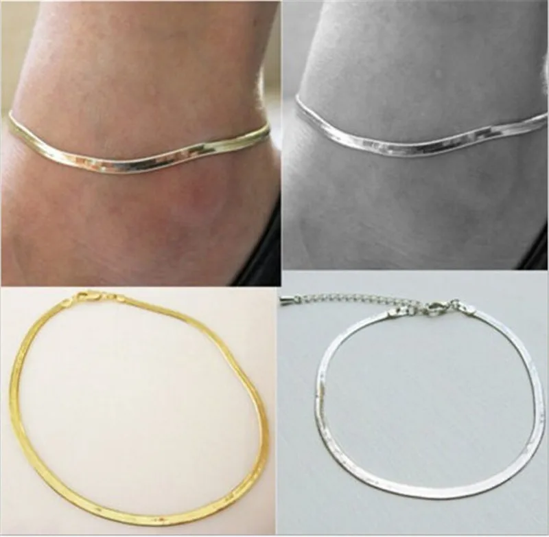 1Pcs New Fashion Silver Gold Colors Foot Jewelry Women Girls Ankle Bracelet Anklet Beach Chain Anklets