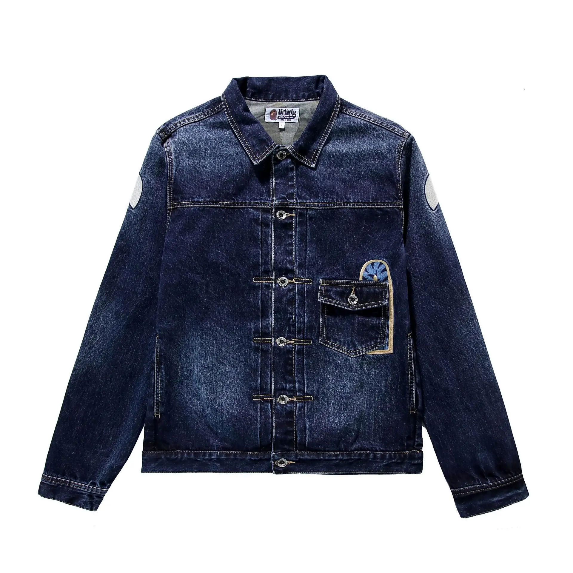 

2019 Early Autumn Japanese-style Popular Brand Shark Lettered Embroidered High Quality Jeans Coat