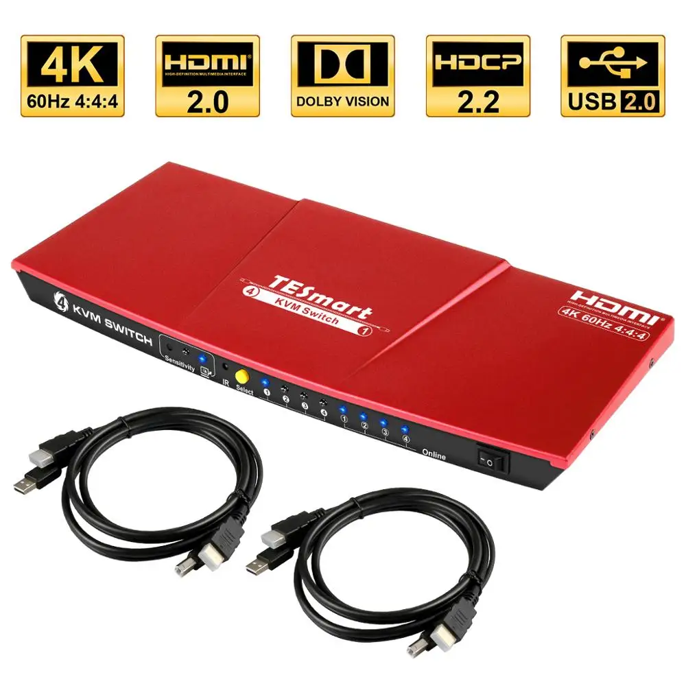 KVM Switch 4K60Hz Ultra HD High Quality USB KVM Switcher 4 Port PCs
