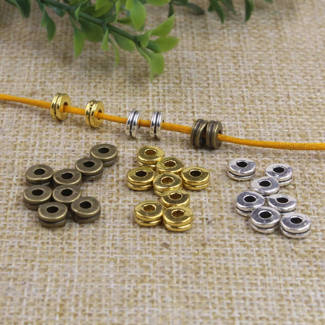 Antique Brass Beads Tibetan Silver 6mm (100pcs) Large Hole 2.5mm, Meta