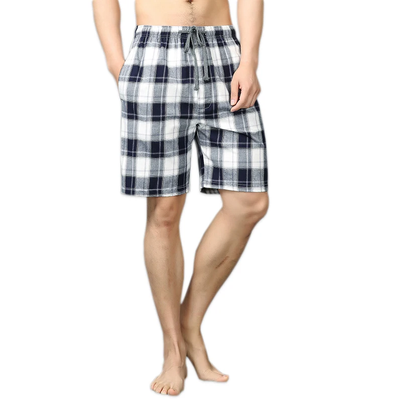 Сексуальная плед 100% хлопок домашний Шорты Мужские пижамные штаны летние тонкие свободные повседневные Мужская пижама со стрелками Штаны