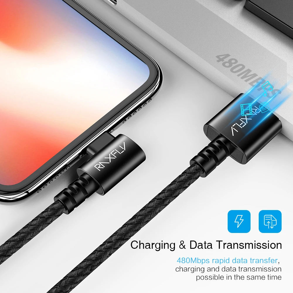 RAXFLY 1 м 2.1A 90 градусов USB кабель для передачи данных для iPhone 11 Pro MAX XR 8 7 6s iPad Быстрая зарядка кабель для зарядки мобильного телефона