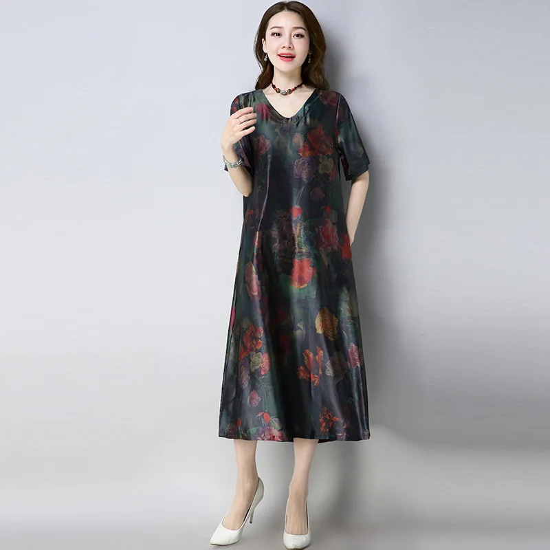 

2019 New Style Summer Imitated Silk Fabric Silk Dress Mulberry Silk Big Skirt Gown Women's