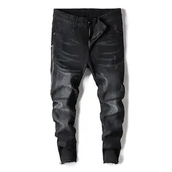 2019 новые взрывные уличные модные мужские обтягивающие джинсы брюки черный Fit молния Тонкий Прохладный эластичные ноги Байкер хип хоп