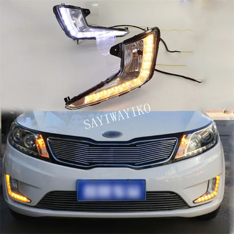 DRL Для KIA RIO K2 2012 2013 желтый указатель поворота автомобильный Стайлинг 12 В Светодиодный дневной ходовой светильник для вождения с отверстием для противотуманной фары