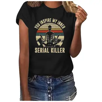 

Halloween Woman tshirts Tops Letter Skull Printed Harajuku Summer Round Neck Short Sleeve Graphic t shirts Sexy Women Clothing