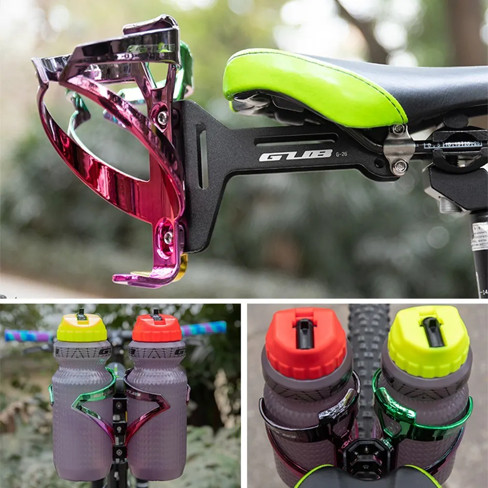 GUB G-26 Bicycle Double Water Bottle Cage Saddle Mount Triathlon and Time Trial Saddle Rail Mounted Bottle Cage Bracket bicycle water bottle cage