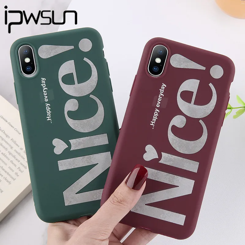 iPWSOO Letter NICE Phone Case For iPhone 11 Pro Max X XS XR Xs Soft TPU Solid Color Cases Cover 6 6s 7 8 Plus | Мобильные телефоны