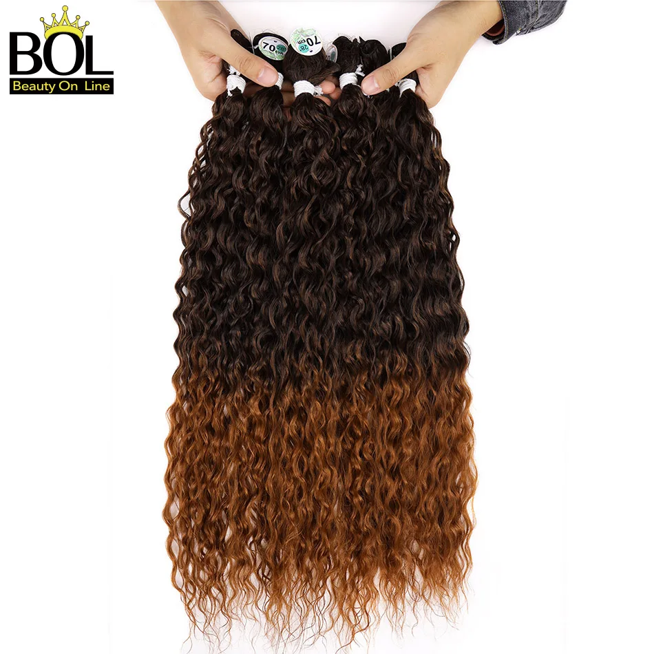 BOL Curly Organic Hair Extensions 32Inch Long Synthetic Bundles Ombre Blonde Fake Hair for Women Water Wave Heat Resistant 9Pcs