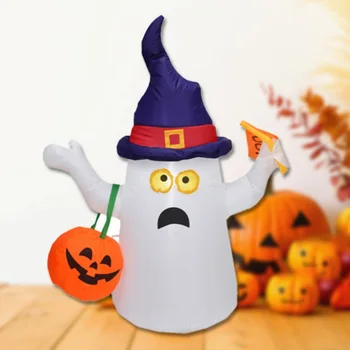 

5FT Tall Ghost And Pumpkin Inflatable Halloween Decoration With LED Lights And Fan For Outdoor Indoor Home Garden Yard