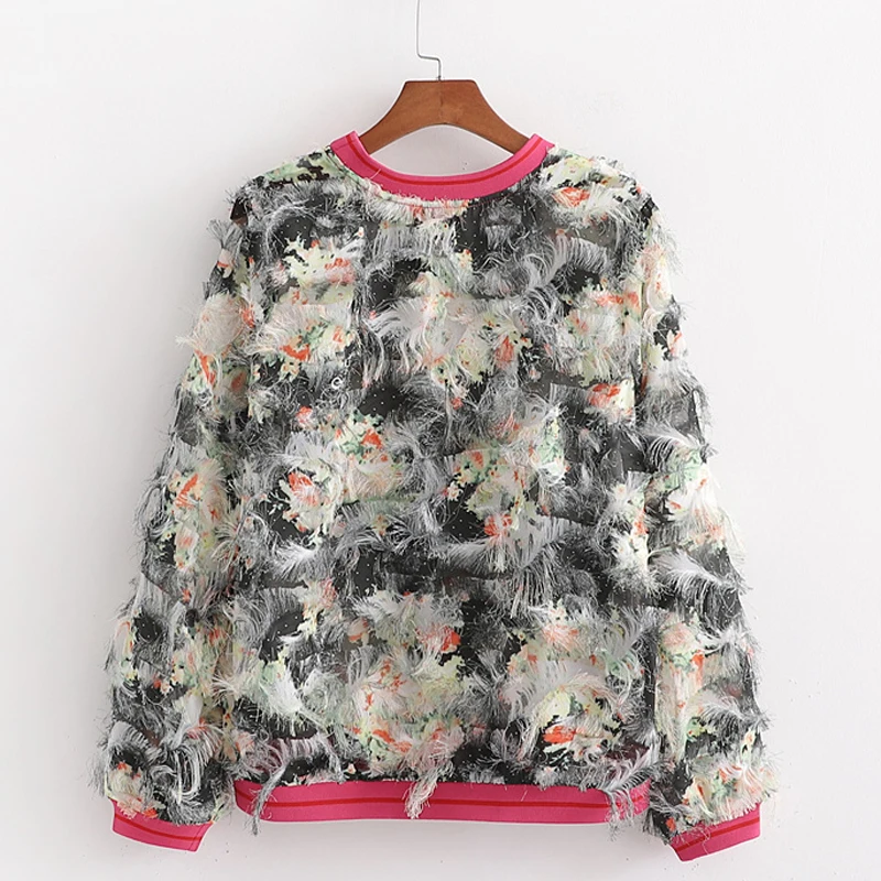 Fandy Lokar O Neck Tshirts Women Fashion Eyelash Flower Tops Women Elegant Spike Fabric Long Sleeve Tees Female Ladies JG
