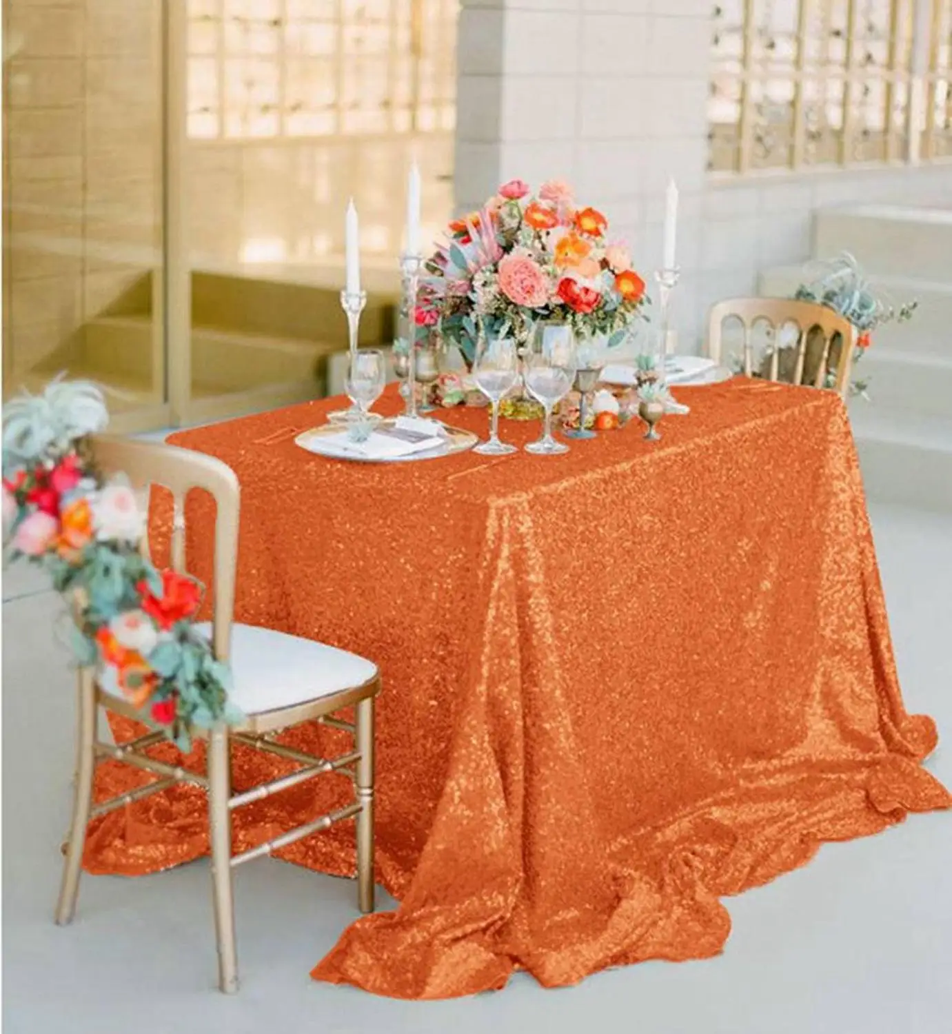  Sequin Tablecloth 60x102-Inch Sequin Table Cover Dessert Table Tablecloths Mermaid Orange Table Ski