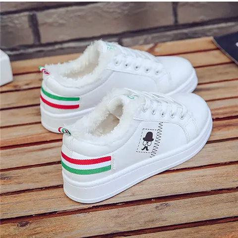 

2019 Autumn & Winter New Style White Shoes Women's plus Velvet Warm Versatile Flat Shoes Korean-style Students Casual Shoes Cott