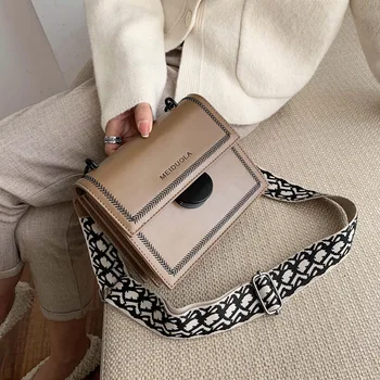 

Women's Messenger Bag Simple Retro Wide Shoulder Strap Women's Bag PU Leather Small Square Bag Trend Luxury Waterproof Shoulder