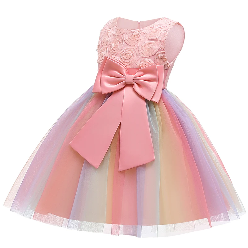 2020 Summer Kids Dresses For Girls Wedding Birthday Party Dress Bowknot Princess Children Clothing 2 3 4 5 6 10 Year | Детская одежда и