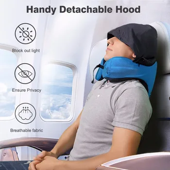

6-in-1 Neck Pillow Long Haul Astronaut Memory Foam Travel Detachable Hood Adjustable Ages Side Elastic Pocket Neck Cushion Plane